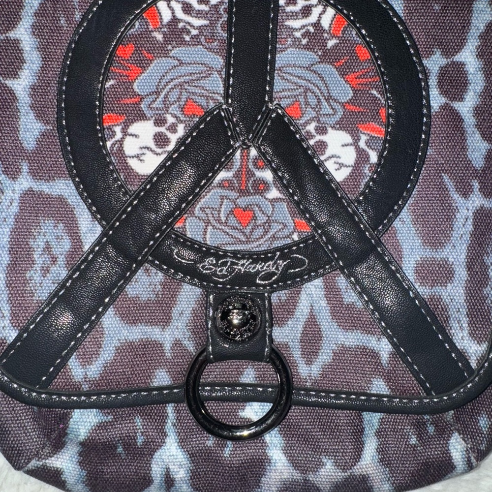 Ed Hardy Black and Gray Peace Sign Crossbody Bag - Picture 3 of 6
